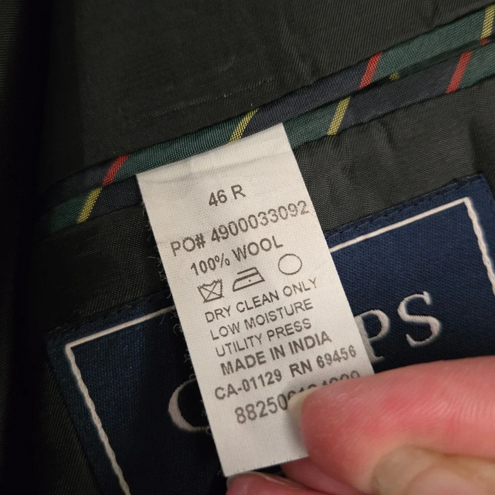 Chaps Blazer 100% Wool Two Button Sport Coat Black 46R Classic Formal Business